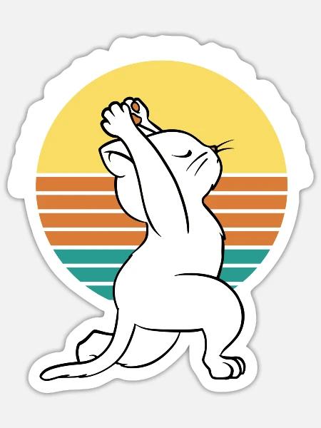 Yoga? Cats Know The Moves! Retro Yoga Cat - Sticker Größe S (10 x 10 cm) - Mattweiß