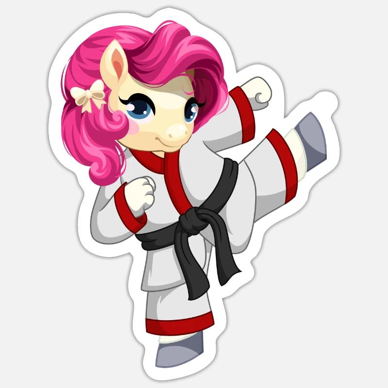 Karate Einhorn - Sticker Größe S (10 x 10 cm) - Mattweiß