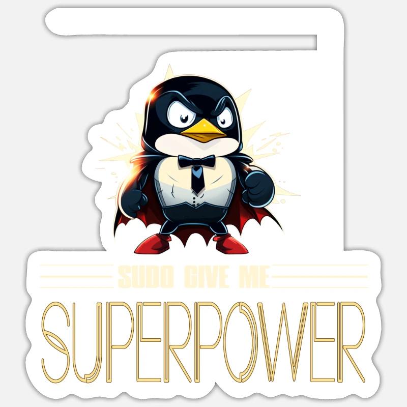 Linux Tux with Sudo Superpower Super-Penguin Sticker Größe S (10 x 10 cm)