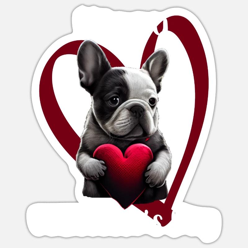Joyeuse Saint-Valentin Français Bulldog - Sticker taille S (10 x 10 cm) - blanc mat