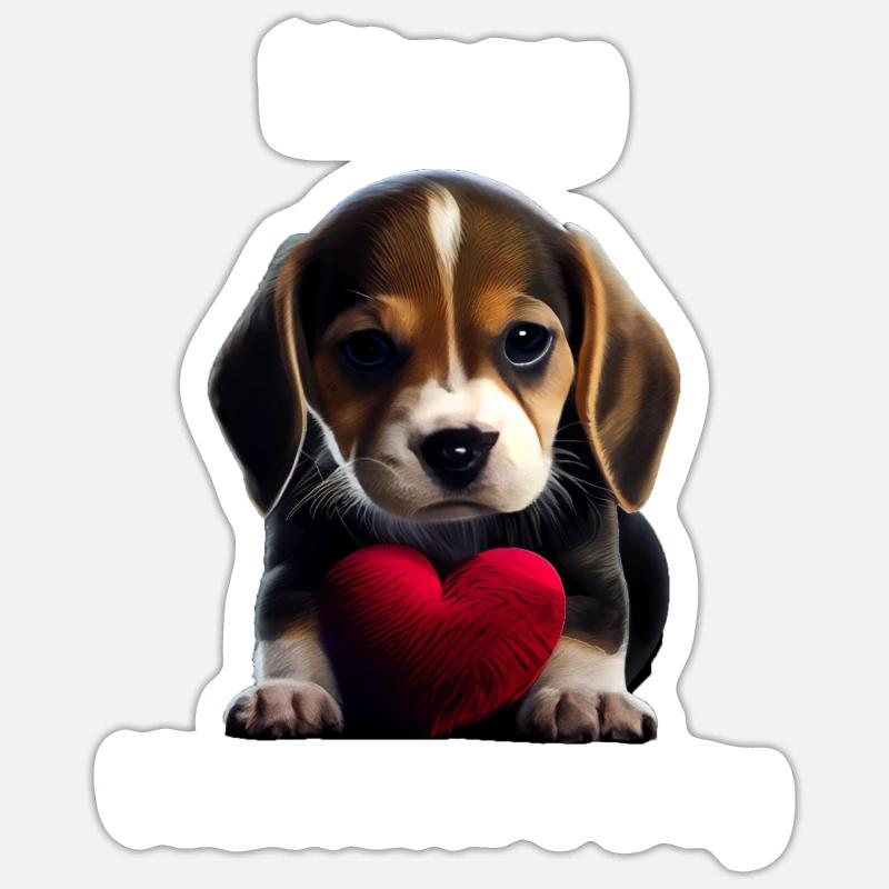 Bonne Saint-Valentin Beagle - Sticker taille S (10 x 10 cm) - blanc mat