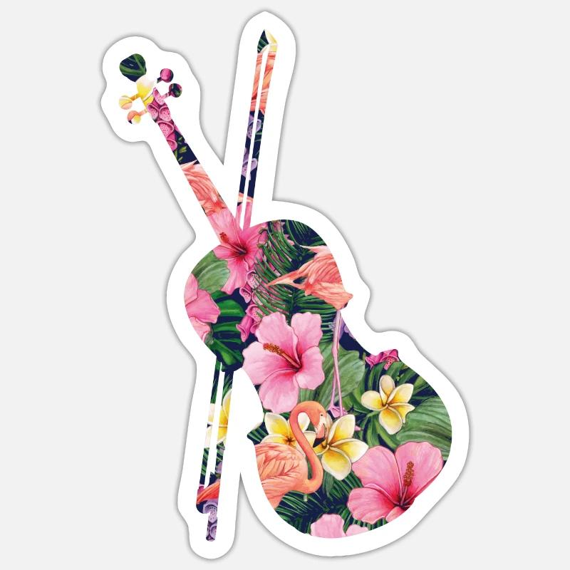 Violon Violoniste Fleur Tropicale - Sticker taille S (10 x 10 cm) - blanc mat