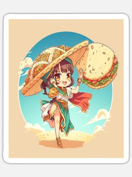 Anime Girl Wearing Sombrero Anime Girl Wearing - Sticker Größe S (10 x 10 cm) - Mattweiß