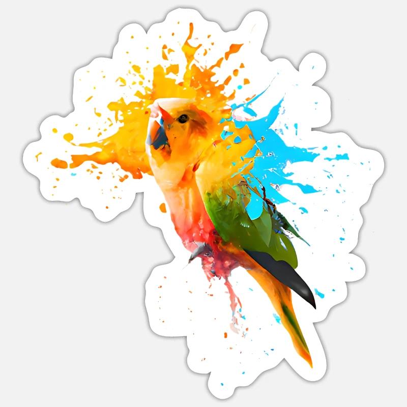 Papagei - Farbexplosion - Sticker Größe S (10 x 10 cm) - Mattweiß