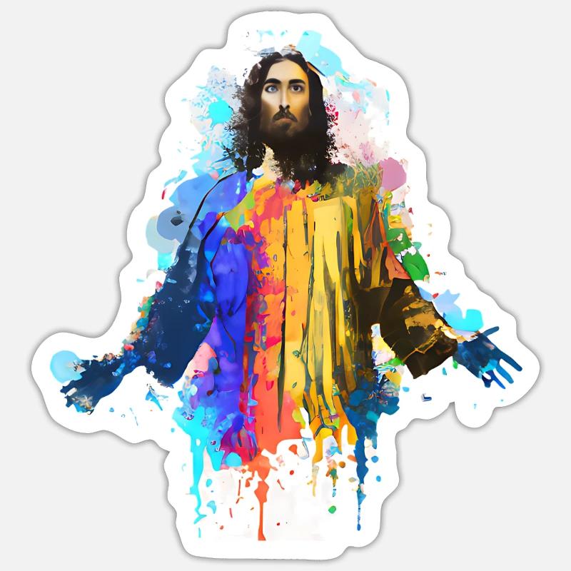 Farbenfroher Jesus - Sticker Größe S (10 x 10 cm) - Mattweiß