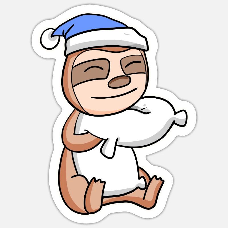 Sloth with pillow and sleeping cap Sticker size S (10 x 10 cm)
