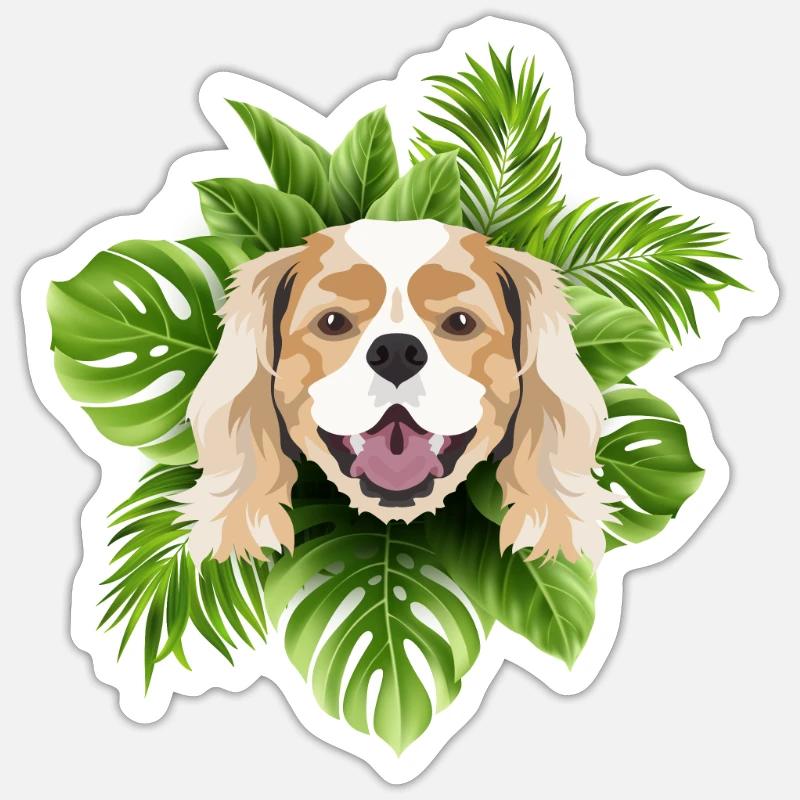 Tropical Cavalier King Charles Spaniel - Sticker Größe S (10 x 10 cm) - Mattweiß
