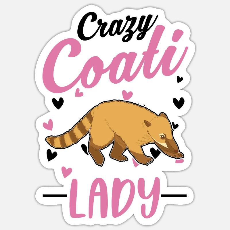 Crazy Coati dame Proboscis Coati - Sticker taille S (10 x 10 cm) - blanc mat