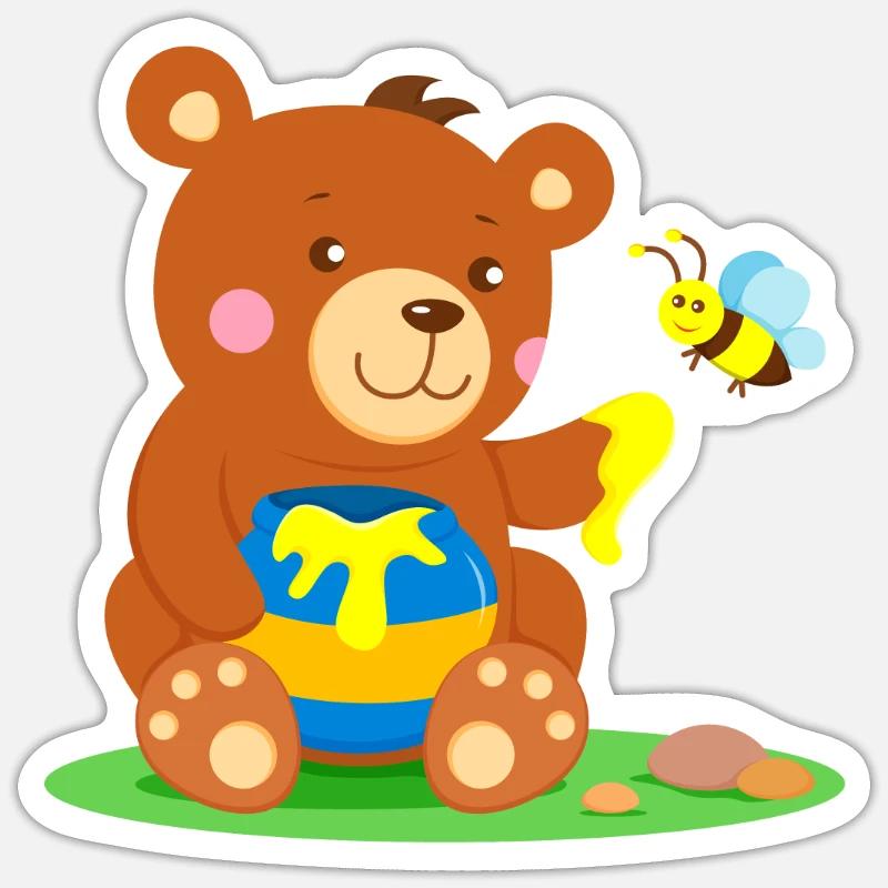 Bear and bee - Sticker size S (10 x 10 cm) - white matte