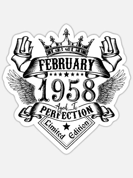 Jahrgang Februar 1958 Februar 1958 geboren im Februar - Sticker Größe S (10 x 10 cm) - Mattweiß