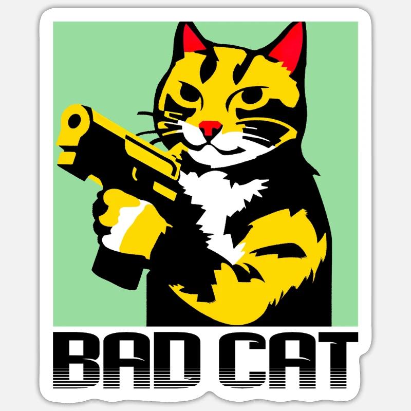 Bad Cat - Sticker taille S (10 x 10 cm) - blanc mat