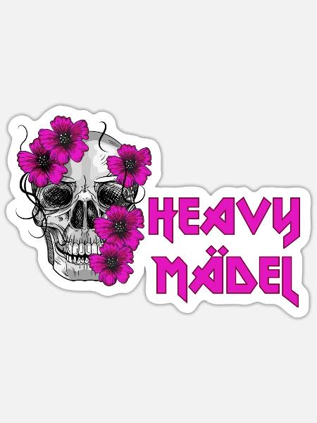 Rockerbraut Heavy Mädel Metal Musik Totenkopf - Sticker Größe S (10 x 10 cm) - Mattweiß