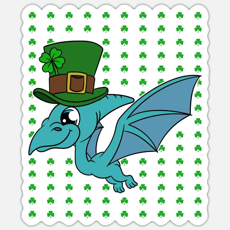 Dinosaure Saint-Patrick Dino - Sticker taille S (10 x 10 cm) - blanc mat