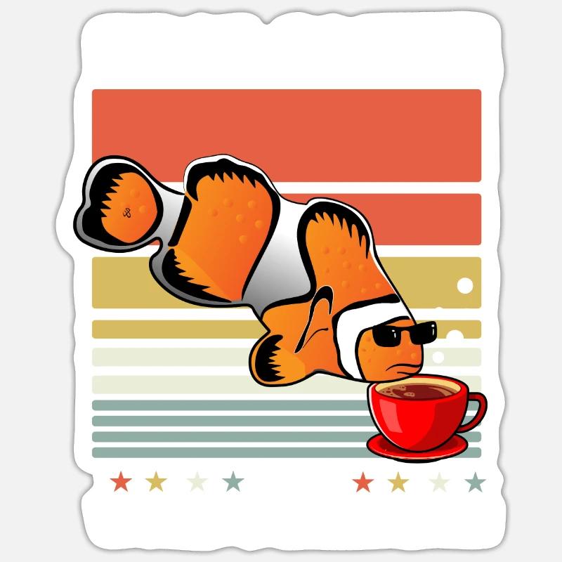 Clownfisch Sonnenbrille Kaffee - Sticker Größe S (10 x 10 cm) - Mattweiß