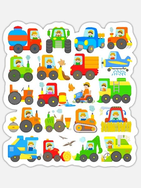 Traktoren Landmaschinen Bauer Traktor Bagger Pflug - Sticker Größe S (10 x 10 cm) - Mattweiß