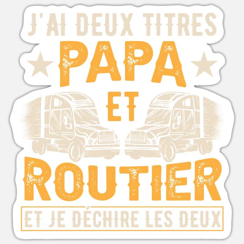 Papa Et Routier - Sticker taille S (10 x 10 cm) - blanc mat