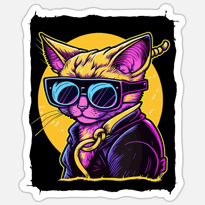 Katze mit Sonnenbrille - Sticker Größe S (10 x 10 cm) - Mattweiß