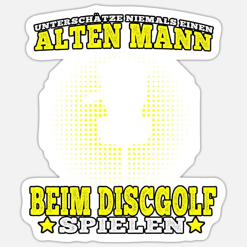 Disc Golf Alter Mann beim Discgolf Discgolfer - Sticker Größe S (10 x 10 cm) - Mattweiß