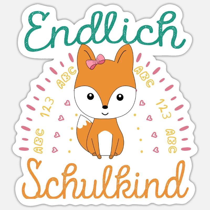 Einschulung Mädchen Fuchs Endlich Schulkind - Sticker Größe S (10 x 10 cm) - Mattweiß
