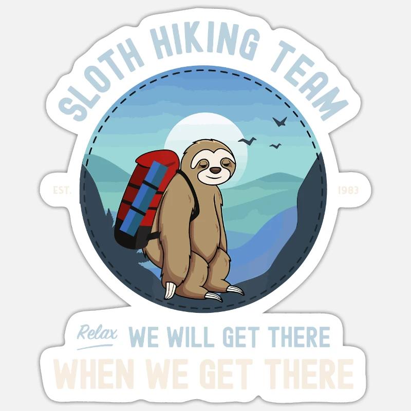 Sloth Hiking Idee, Sloth Hiking Team - Sticker Größe S (10 x 10 cm) - Mattweiß