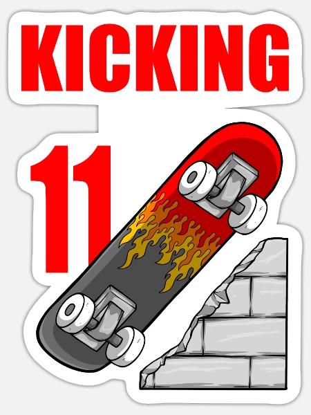 Skateboard Geburtstag für Jungen 11. Geburtstag Skater - Sticker Größe S (10 x 10 cm) - Mattweiß