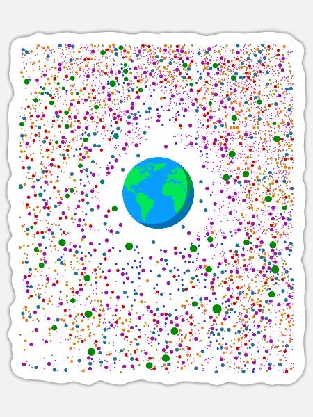 Planet Erde mit Farbpunkten - Sticker Größe S (10 x 10 cm) - Mattweiß