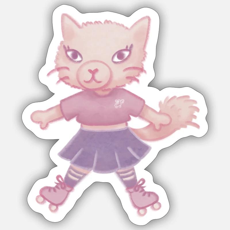 Roller Kitty - Sticker Größe S (10 x 10 cm) - Mattweiß