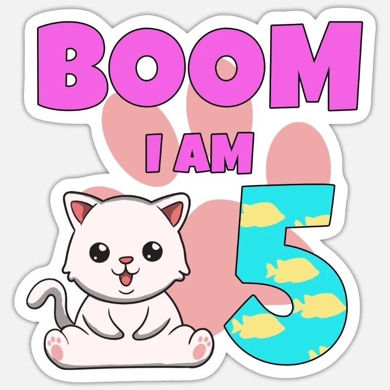 Chat de 5e anniversaire - Sticker taille S (10 x 10 cm) - blanc mat