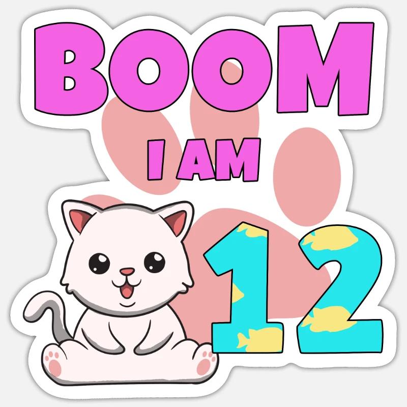 Chat de 12e anniversaire - Sticker taille S (10 x 10 cm) - blanc mat