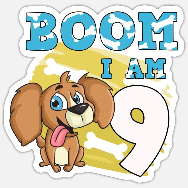 Chien de 9e anniversaire - Sticker taille S (10 x 10 cm) - blanc mat