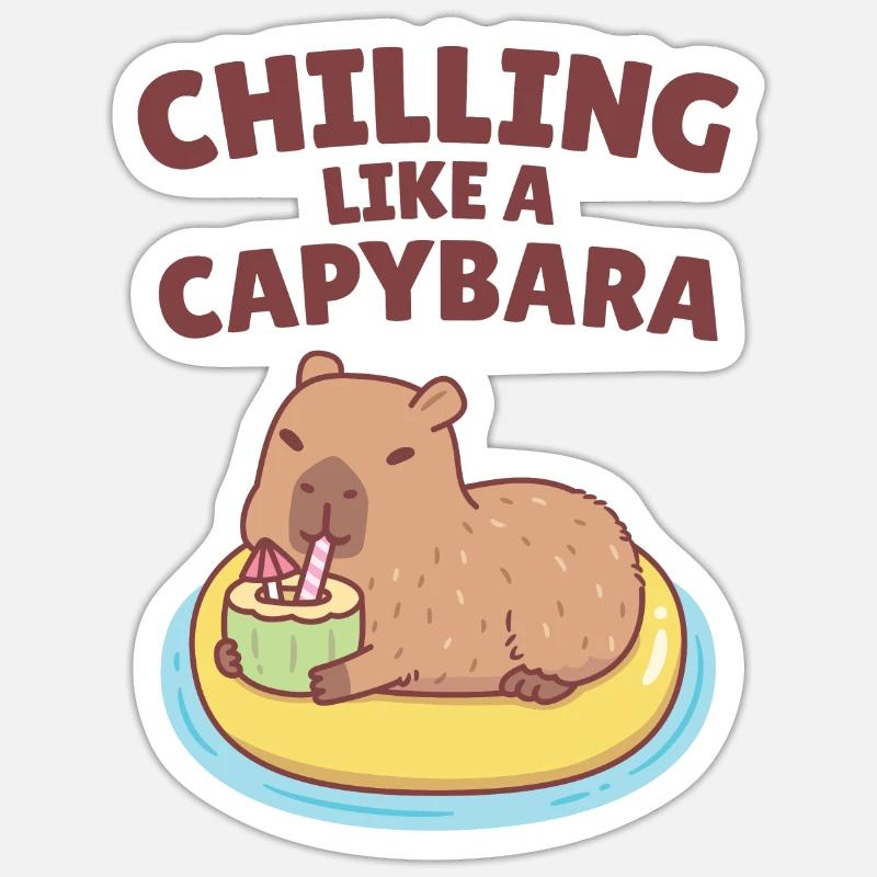 Capybara auf Pool Float Chillen wie ein Capybara - Sticker Größe S (10 x 10 cm) - Mattweiß