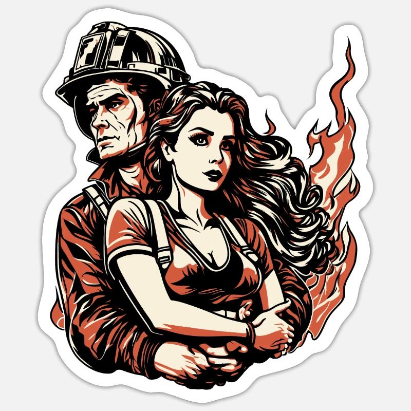 Femme pompier épouse d’un pompier - Sticker taille S (10 x 10 cm) - blanc mat