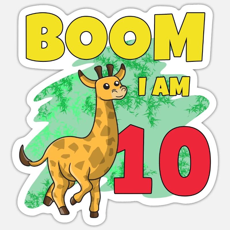 Girafe de 10 ans - Sticker taille S (10 x 10 cm) - blanc mat