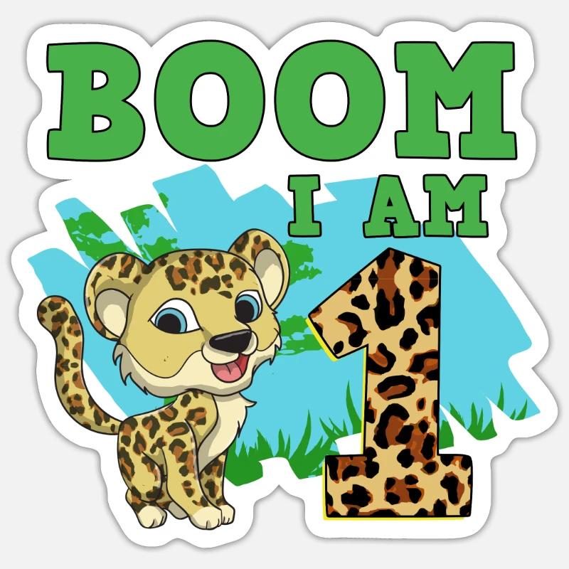 1er anniversaire léopard - Sticker taille S (10 x 10 cm) - blanc mat