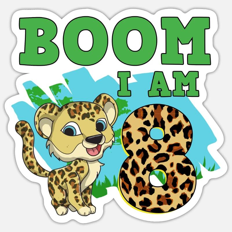 8e anniversaire Léopard - Sticker taille S (10 x 10 cm) - blanc mat