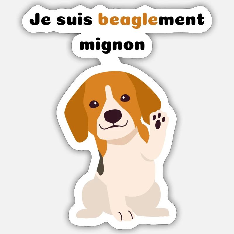 beagle mignon - Sticker taille S (10 x 10 cm) - blanc mat