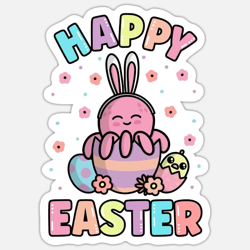 Happy Easter Octopus With Rabbit Ears Spring Sticker size S (10 x 10 cm)