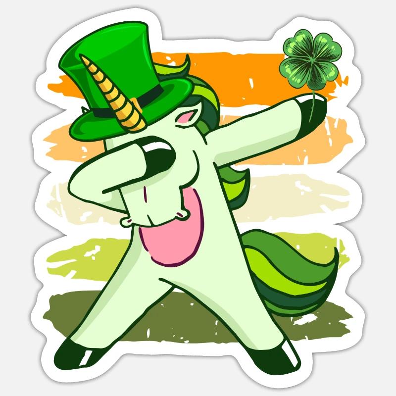 Dabbing Licorne Clover Saint-Patrick Sticker taille S (10 x 10 cm)