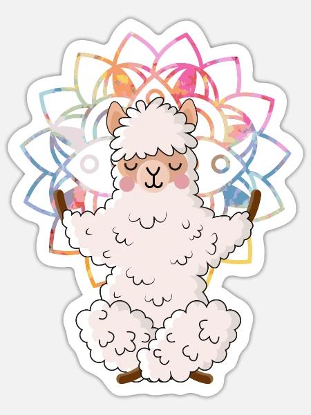 Ein Lama im Zoo Alpaka Design macht Yoga namaste - Sticker Größe S (10 x 10 cm) - Mattweiß