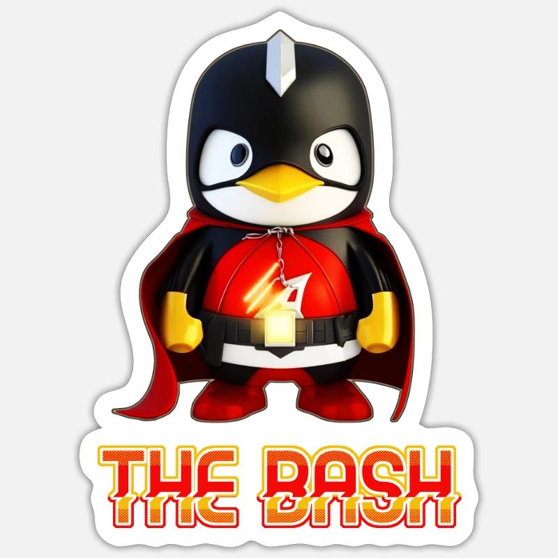 The Bash Penguin Superhero for Linux Coder and - Sticker Größe S (10 x 10 cm) - Mattweiß