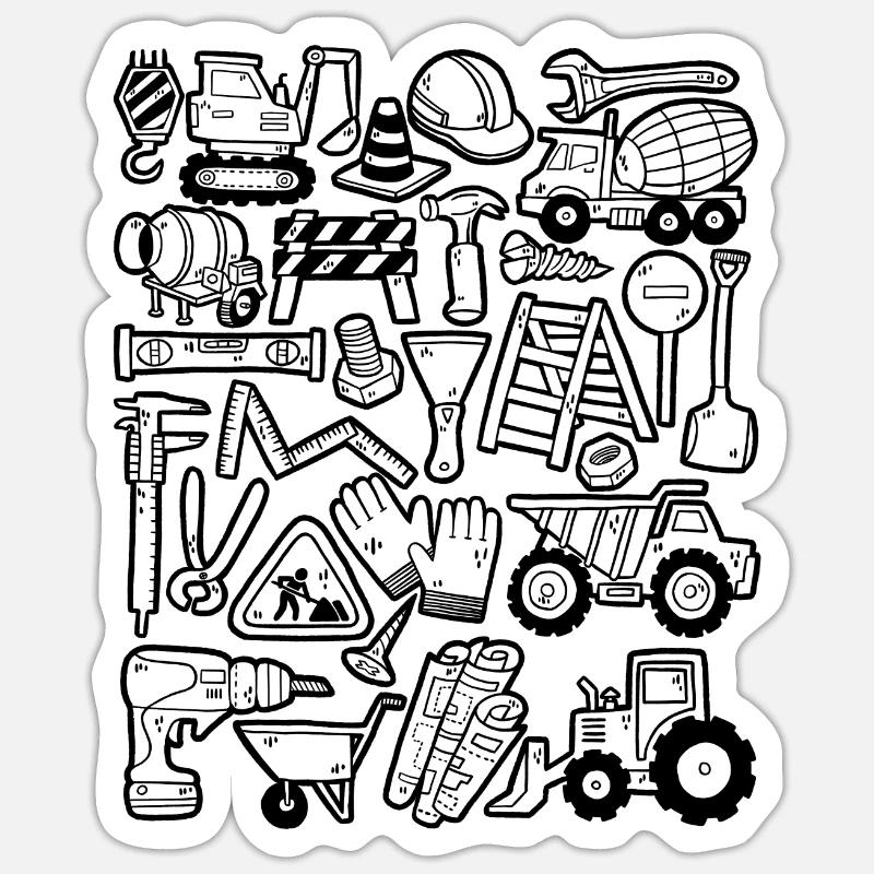 Construction Site Excavator Construction Worker Crane Helmet Tool Sticker size S (10 x 10 cm)