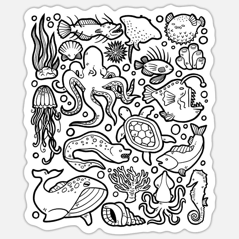 Deep Sea Fish Octopus Frogfish Lanternfish Sticker size S (10 x 10 cm)