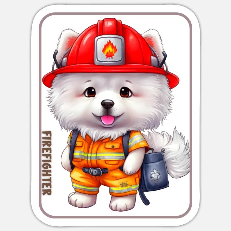 Firefighter, samoyed lover - Sticker size S (10 x 10 cm) - white matte