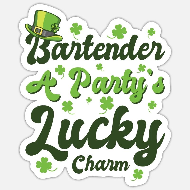 Barman de feuilles de trèfle de la Saint-Patrick Sticker taille S (10 x 10 cm)