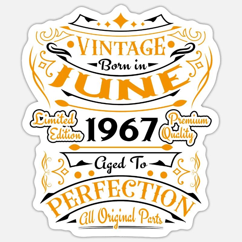 Vintage Retro Juni 1967 Geburtstagsgeschenk - Sticker Größe S (10 x 10 cm) - Mattweiß