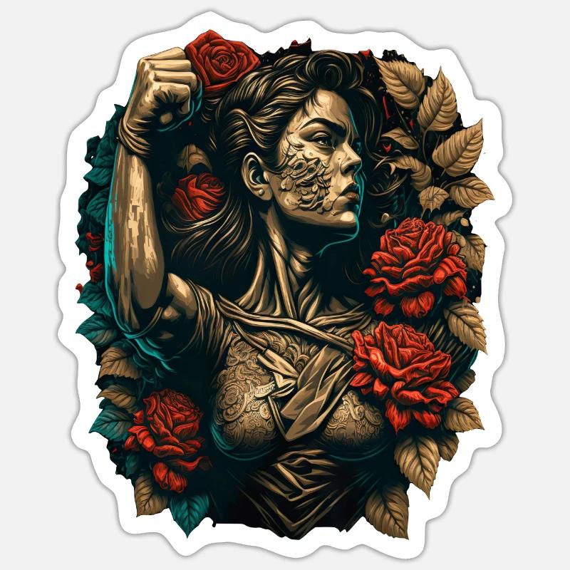 Starke Frau Mutter Rosen Muttertagsgeschenk Sticker Größe S (10 x 10 cm)