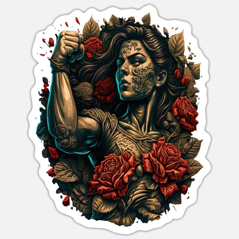 Starke Frau Mutter Rosen Muttertagsgeschenk Sticker Größe S (10 x 10 cm)