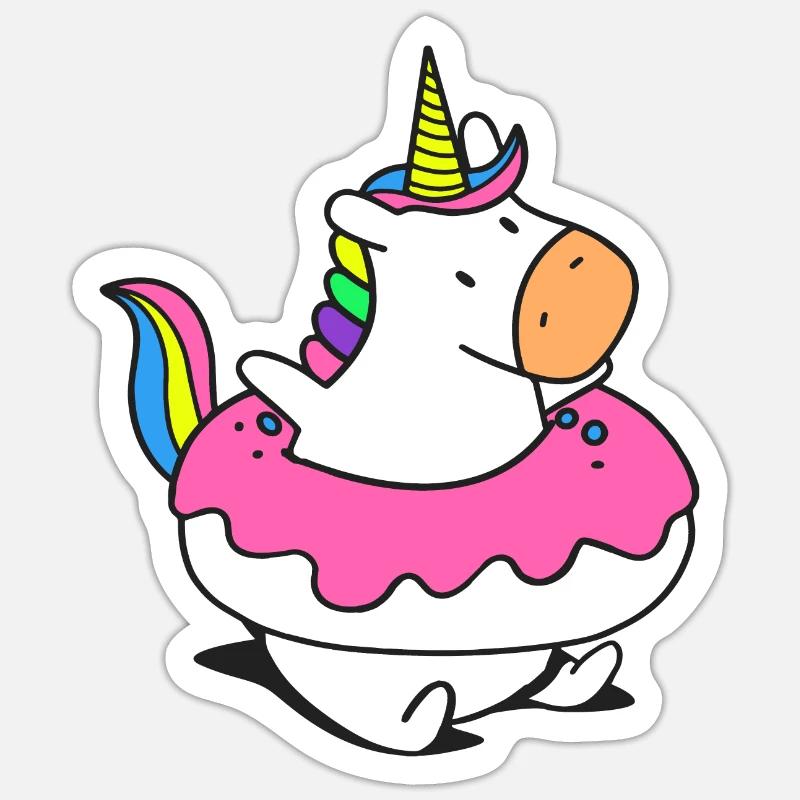 Rainbow Unicorn Float Floaty Donut Sticker size S (10 x 10 cm)