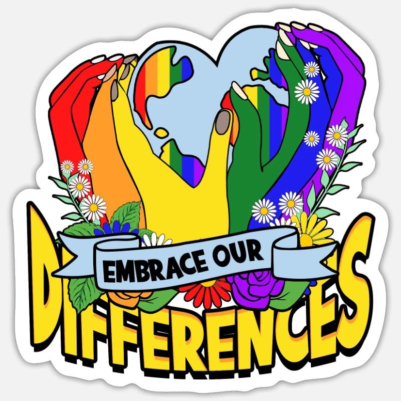 Embrasser nos différences - Diversité - Sticker taille S (10 x 10 cm) - blanc mat