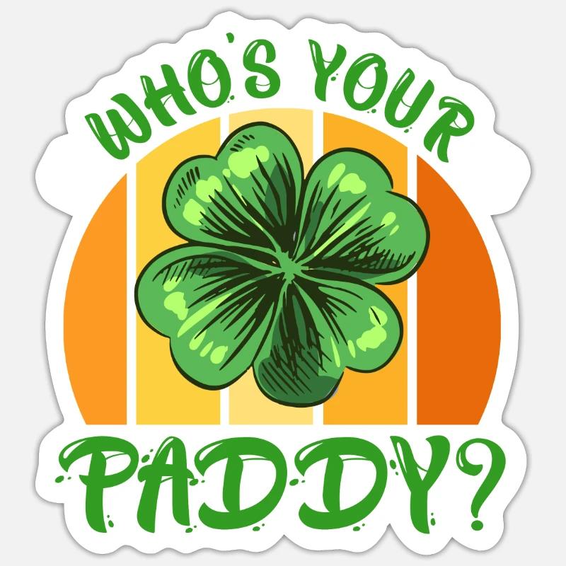 Qui est votre Paddy? Clover Saint-Patrick - Sticker taille S (10 x 10 cm) - blanc mat